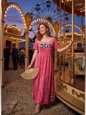 Rare Pink Tie Dye Hummingbird Lace Collar Dress M